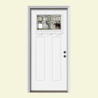JELD WEN 36 in. x 80 in. Premium Oak Park Craftsman Painted Steel Prehung Front Door with Brickmold and Shelf N11715
