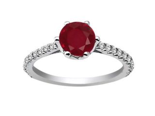 1.42 Ct Round Red Ruby White Diamond 14K White Gold Engagement Ring