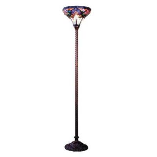 Chloe Lighting Tiffany Style Roses 14 in. Satin Nickel Torchiere Floor Lamp with Shade CH14B197 TF1