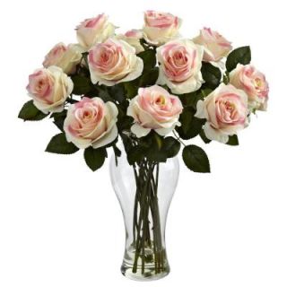 Nearly Natural Blooming Roses with Vase in Light Pink 1328 LP