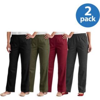 White Stag Women's Elastic Waist Woven Pull On Pants Available in Regular and Petite 2 Pack Value Bundle