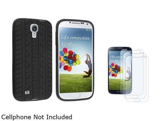 Insten Black Tyre Silicone Phone Case + 3 Matte LCD Protector Compatible with Samsung Galaxy S4 i9500