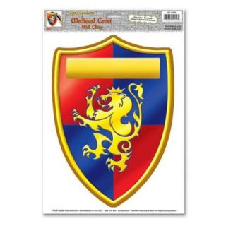 Club Pack of 12 Red, Blue and Yellow Medieval Crest Peel 'N Place Decorations 17"