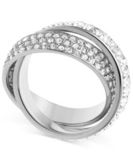 Michael Kors Ring, Silver Tone Pave and Baguette Criss Cross Band Ring