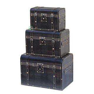 Quickway Imports Storage Trunk 3 Piece Set; Black Leather