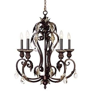 Livex Lighting Iron and Crystal 5 Light Chandelier in Hand Rubbed Bronze with Antique Silver Accents