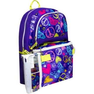 Triple Pocket 17" Butterfly Peace Backpack with Pencil Case and Lunch Bag