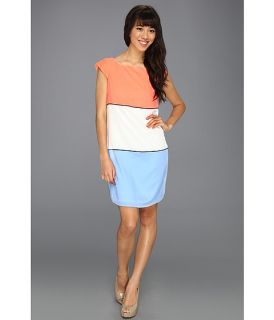 jessica simpson cap sleeve color block dress w piping and exposed zipper
