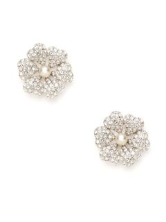 Pearl & Crystal Flower Stud Earrings by Swarovski Jewelry