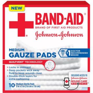 Band Aid Brand Medium Gauze Pads, 3 Inches by 3 Inches, 10 Count
