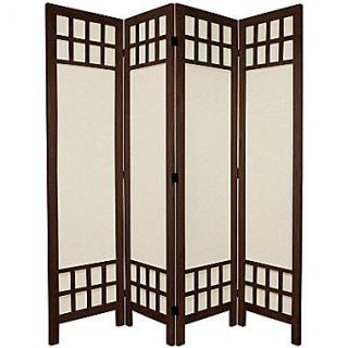 Oriental Furniture 67 x 57 Window Pane 4 Panel Room Divider; Burnt Brown