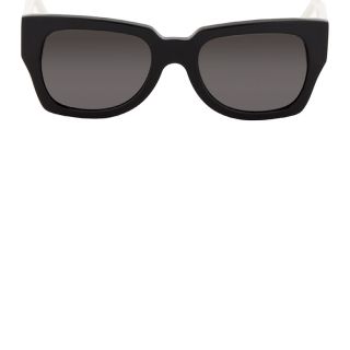 Wayfarer style sunglasses in black and white. Matte browline, glossy