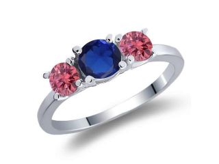 1.09 Ct Round Blue Simulated Sapphire Pink Diamond 925 Sterling Silver Ring