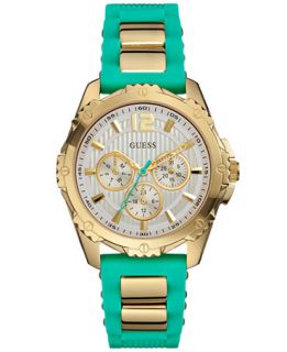 GUESS Womens Green Silicone and Gold Tone Bracelet Watch 42mm U0325L4