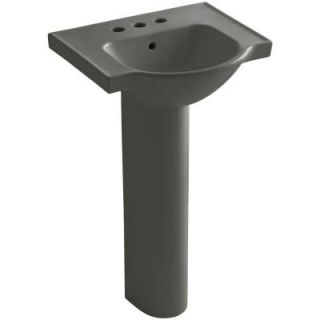 KOHLER Veer Vitreous China Pedestal Combo Bathroom Sink in Thunder Grey with Overflow Drain K 5265 4 58