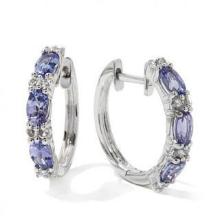 1.35ct Blue Tanzanite and White Topaz 19mm Sterling Silver Hoop Earrings   7882240