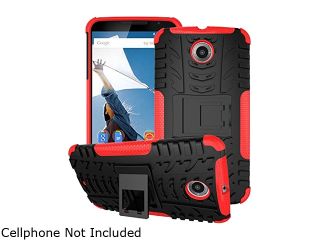 rooCASE Red Heavy Duty Armor Hybrid Rugged Stand Case for Google Nexus 6 RCNX6HYBD8RD