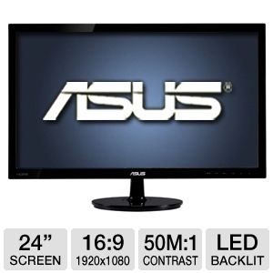 ASUS VS247H P 24 Class Widescreen LED Backlit Monitor   1920 x 1080, 169,  Dynamic,16.7 million colors 2ms, HDMI, DVI, VGA, Energy Star  