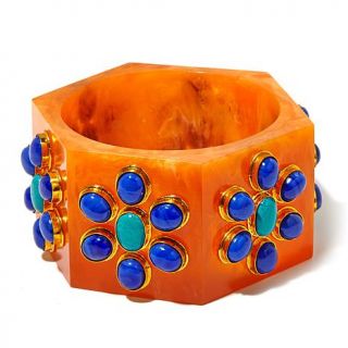 BAJALIA "Urja" Multicolor Stone Orange Resin Hexagonal Bangle Bracelet   7845562