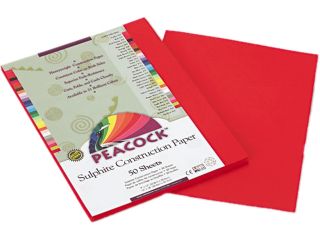Pacon P9909 Peacock Sulphite Construction Paper, 76 lbs, 9 x 12, Holiday Red, 50 Sheets/Pack