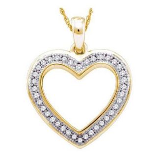 10K Yellow Gold 0.10ctw Fancy Sleek Fashion Pave Diamond Heart Chain Pendant