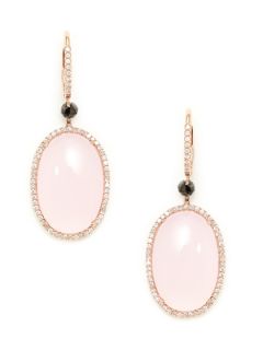 Diamond & Rose Quartz Oval Drop Earrings by Vendoro