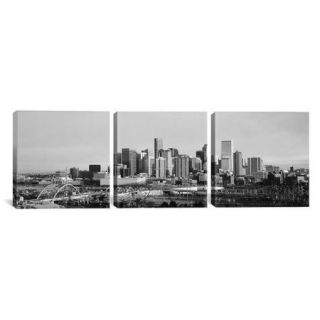 iCanvas Panoramic Photography Denver Skyline Cityscape Sunset 3 Piece on Wrapped Canvas Set in Black and White