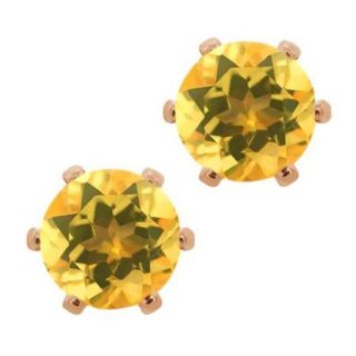 1.40 Ct Round 6mm Yellow Citrine Brass Rose Gold Plated Brass Stud Earrings