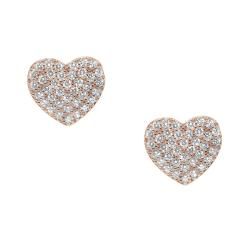Sterling Silver and 14k Rose Gold Big Heart Clear Cubic Zirconia Stud