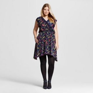 Womens Plus Size A Line Printed Dresses Navy   Eclair