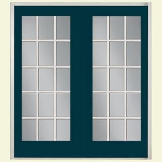Masonite 72 in. x 80 in. Night Tide Prehung Right Hand Inswing 15 Lite Fiberglass Patio Door with No Brickmold in Vinyl Frame 29463