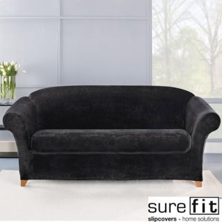 Sure Fit Stretch Plush Black Sofa Slipcover   14974057  
