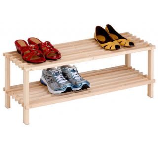 Honey Can Do 2 Tier Unfinished Natural Wood Shoe Rack —