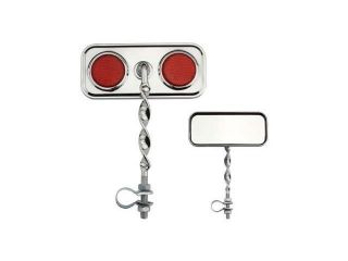 Rectangle Flat Twisted Bike Mirror w/Chrome Mount, Red Reflector