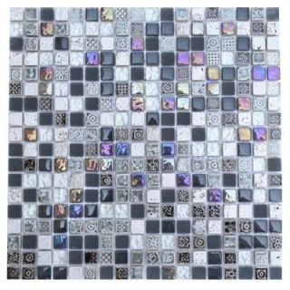 Splashback Tile Aztec Art City Slicker Grey 12 in. x 12 in. x 8 mm Glass Mosaic Floor and Wall Tile AZTEC ART CITY SLICKER GREY GLASS TILES