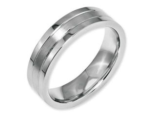Stainless Steel Grooved 6mm Satin And Polished Band, Size 13