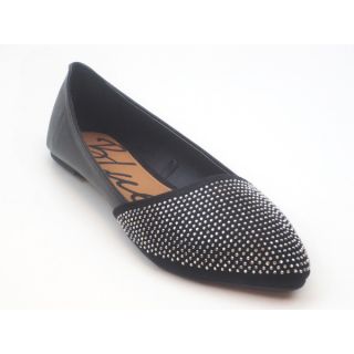 Blue Womens Atonce Black Synthetic Leather Studded Ballet Flats