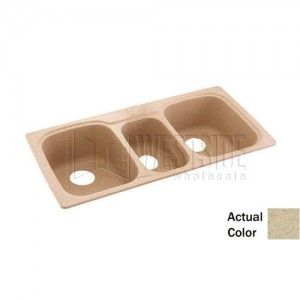 Swanstone KSTB 4422 (040) Two 9" Deep (Outer) Large/7" Deep (Middle) Small Triple Bowl Drop In Kitchen Sink   Bermuda Sand