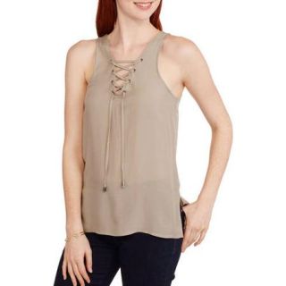 Juniors Lace Up Woven Tank with Grommets