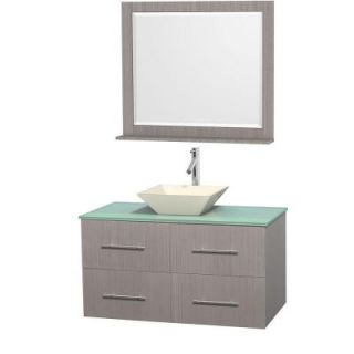 Wyndham Collection Centra 42 in. Vanity in Gray Oak with Glass Vanity Top in Green, Bone Porcelain Sink and 36 in. Mirror WCVW00942SGOGGD2BM36