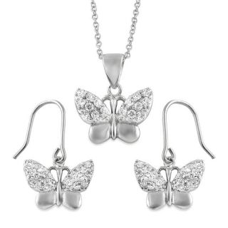 Journee Collection Sterling Silver CZ Butterfly Necklace Earring Set