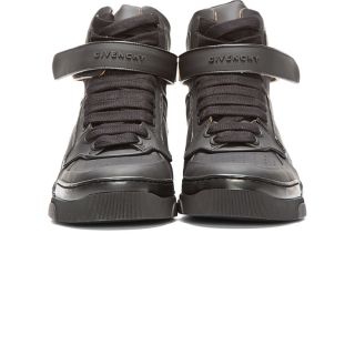 Givenchy Black Matte Leather Paneled High Top Sneakers