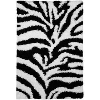 Shag Animal Design Zebra Black/ White Area Rug (5' x 7')