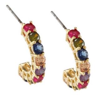 City by City City Style Goldtone Multi colored Glass Semi hoop Earrings