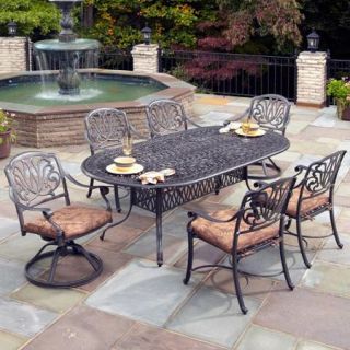 Home Styles Floral Blossom 7 Piece Patio Dining Set, Charcoal