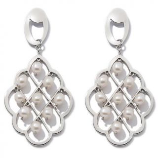 Stately Steel Cultured Freshwater Pearl Drop Earrings   8101831
