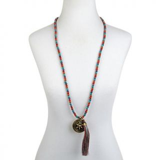 BAJALIA "Thamarai" Medallion Drop Beaded 35" Tassel Necklace   8002891