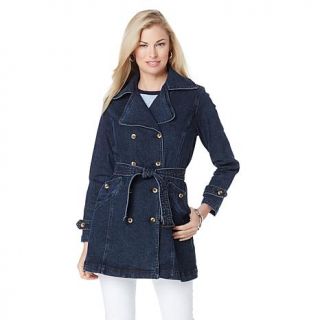 DG2 by Diane Gilman Double Breasted Stretch Denim Trench Coat   7639710