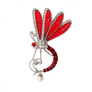 Victoria Wieck Gemstone and Red Enamel Sterling Silver Dragonfly Brooch   7894125