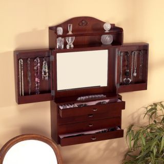 Upton Home Brown Wall mount Jewelry Armoire with Mirror (16.5 x 5.6
